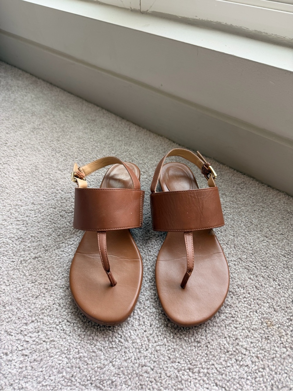 Michael Kors Tan Leather Slingback Thong Sandals